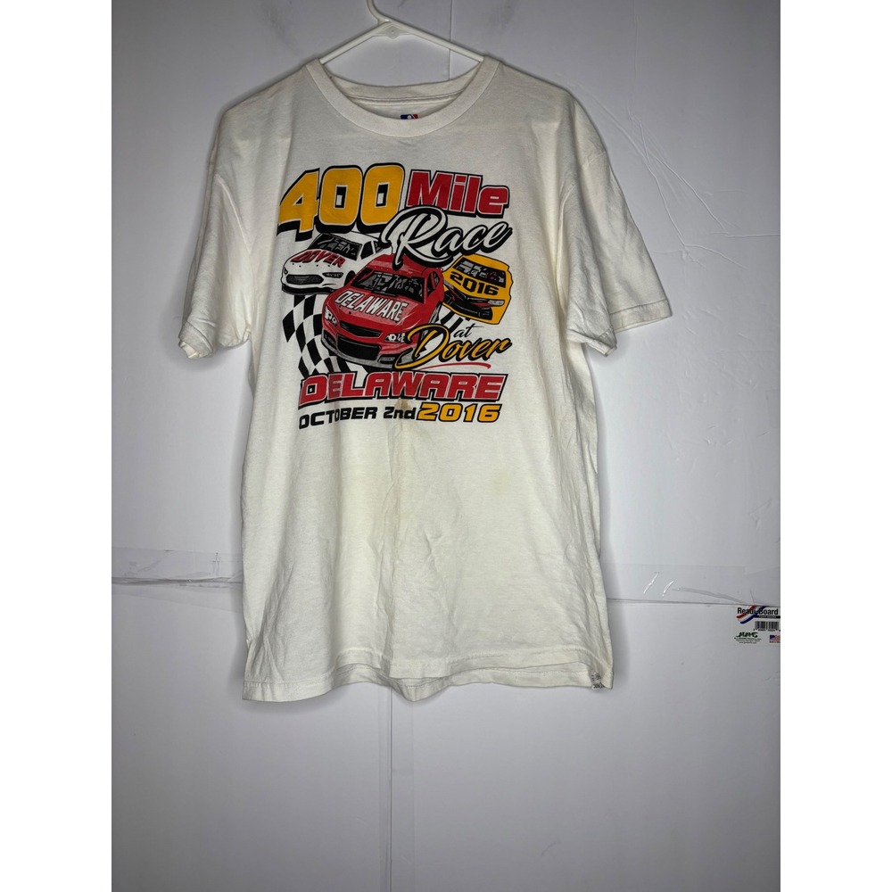 NASCAR 2016 Dover Delaware 400 Mile Race Graphic T-Shirt Mens Large White MLB - Picture 1 of 7